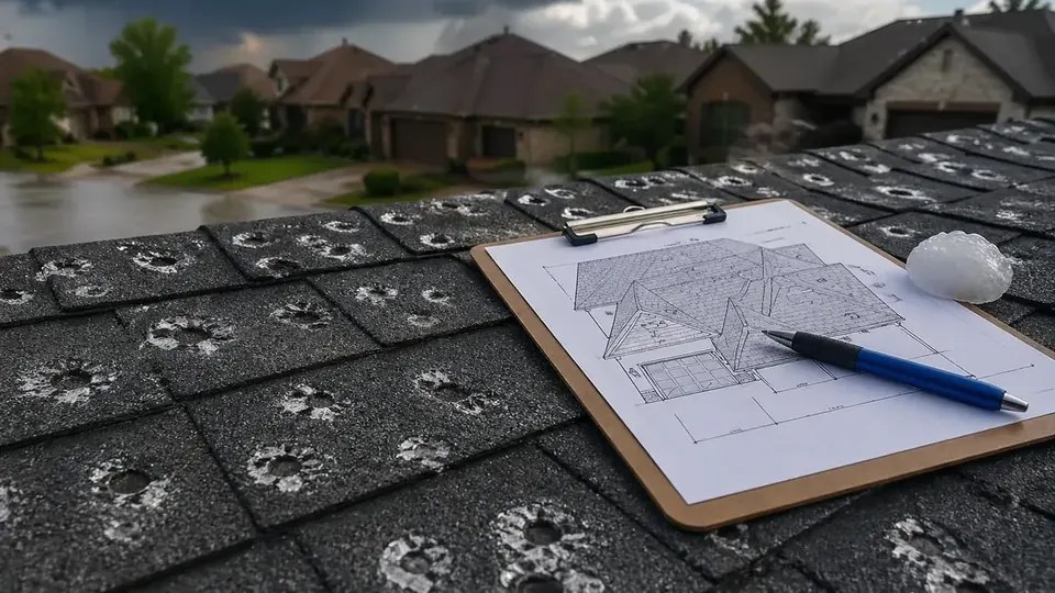 Hail-bruised composition shingles on a Port Arthur, Texas roof